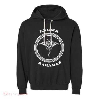 Exuma IslandsBahamas Retro Tribal Stingray Vacation Garment-Dyed Fleece Hoodie