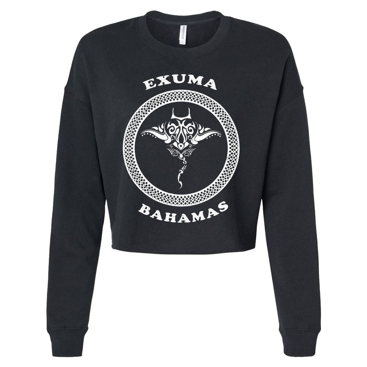 Exuma IslandsBahamas Retro Tribal Stingray Vacation Cropped Pullover Crew