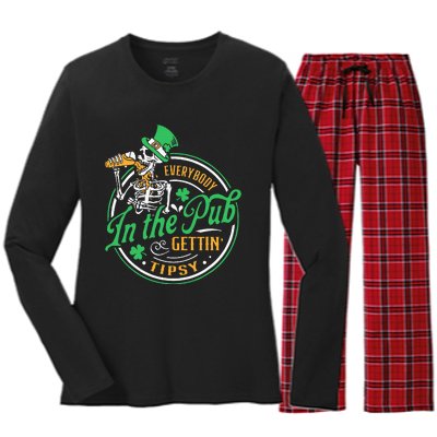 Everybody In The Pub Getting Tipsy St Patricks Day Women's Long Sleeve Flannel Pajama Set 