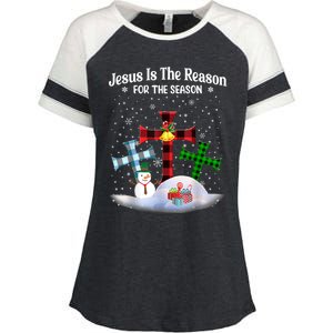 Esus Is The Reason For The Season Christian Christmas Gift Enza Ladies Jersey Colorblock Tee