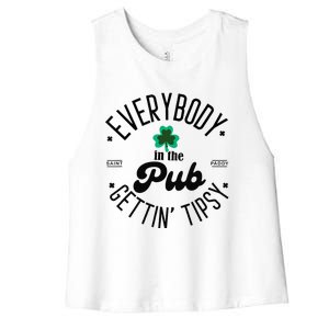 Everybody In The Pub Getting Tipsy St Patricks Day Shamrock Women's Racerback Cropped Tank