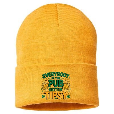 Everybody In The Pub Getting Tipsy Irish St Patricks Day Sustainable Knit Beanie