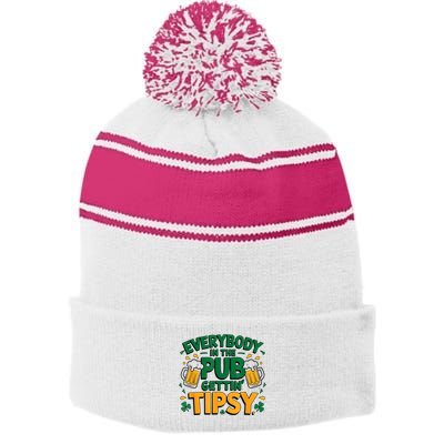 Everybody In The Pub Getting Tipsy Irish St Patricks Day Stripe Pom Pom Beanie