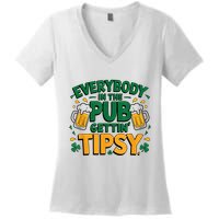 Everybody In The Pub Getting Tipsy Irish St Patricks Day Women's V-Neck T-Shirt