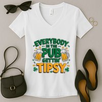 Everybody In The Pub Getting Tipsy Irish St Patricks Day Women's V-Neck T-Shirt