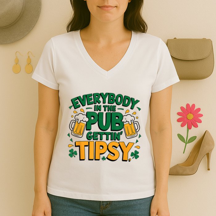 Everybody In The Pub Getting Tipsy Irish St Patricks Day Women's V-Neck T-Shirt