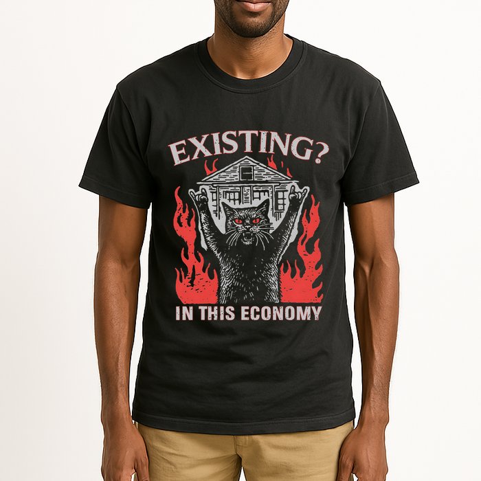 Existing In This Economy Funny Cat Meme Humor Joke Sarcastic .Png Tall T-Shirt