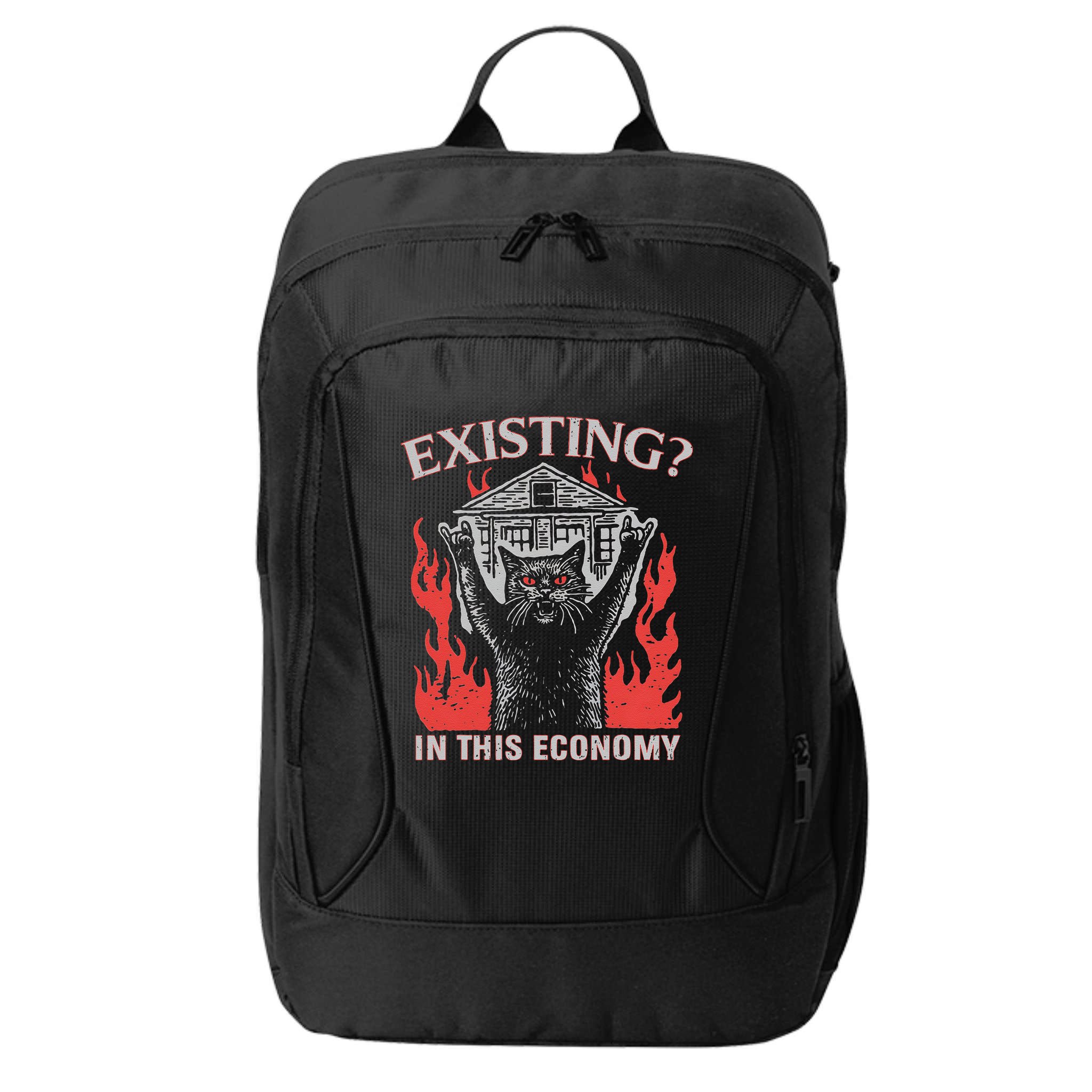 Existing In This Economy Funny Cat Meme Humor Joke Sarcastic .Png City Backpack
