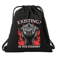 Existing In This Economy Funny Cat Meme Humor Joke Sarcastic .Png Drawstring Bag