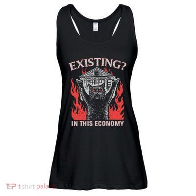Existing In This Economy Funny Cat Meme Humor Joke Sarcastic .Png Ladies Essential Flowy Tank