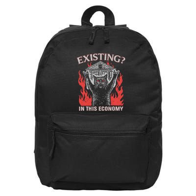Existing In This Economy Funny Cat Meme Humor Joke Sarcastic .Png 16 in Basic Backpack