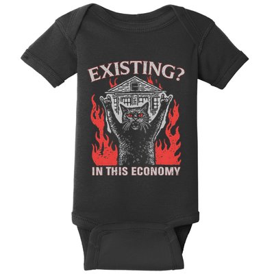 Existing In This Economy Funny Cat Meme Humor Joke Sarcastic .Png Baby Bodysuit