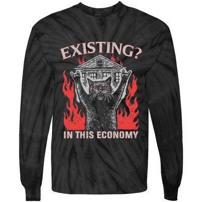 Existing In This Economy Funny Cat Meme Humor Joke Sarcastic .Png Tie-Dye Long Sleeve Shirt