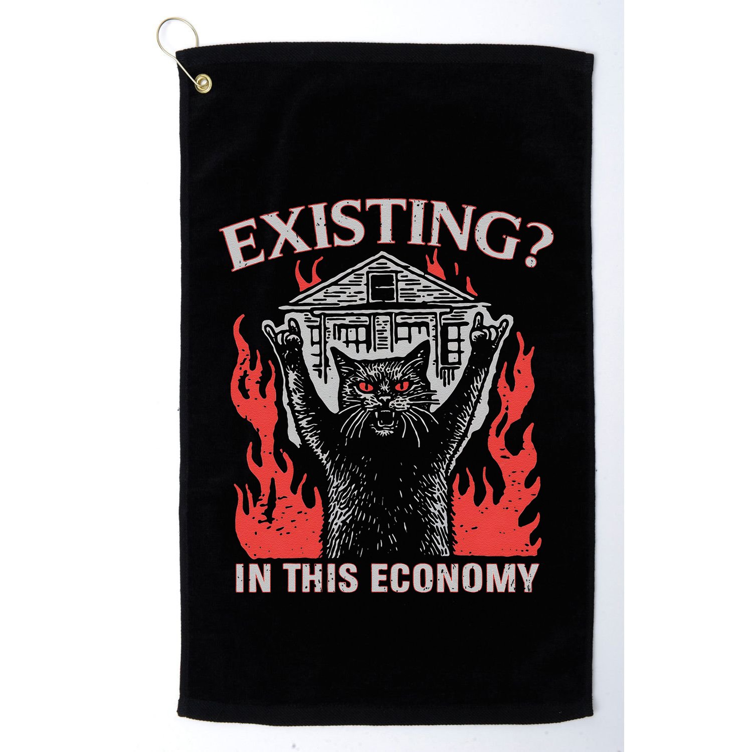 Existing In This Economy Funny Cat Meme Humor Joke Sarcastic .Png Golf Towel