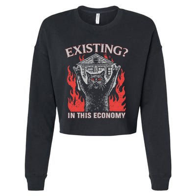 Existing In This Economy Funny Cat Meme Humor Joke Sarcastic .Png Cropped Pullover Crew