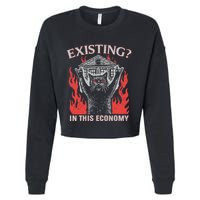 Existing In This Economy Funny Cat Meme Humor Joke Sarcastic .Png Cropped Pullover Crew
