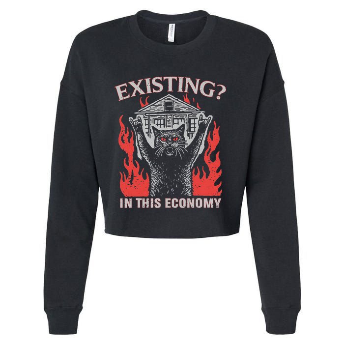 Existing In This Economy Funny Cat Meme Humor Joke Sarcastic .Png Cropped Pullover Crew