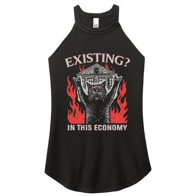Existing In This Economy Funny Cat Meme Humor Joke Sarcastic .Png Women's Perfect Tri Rocker Tank