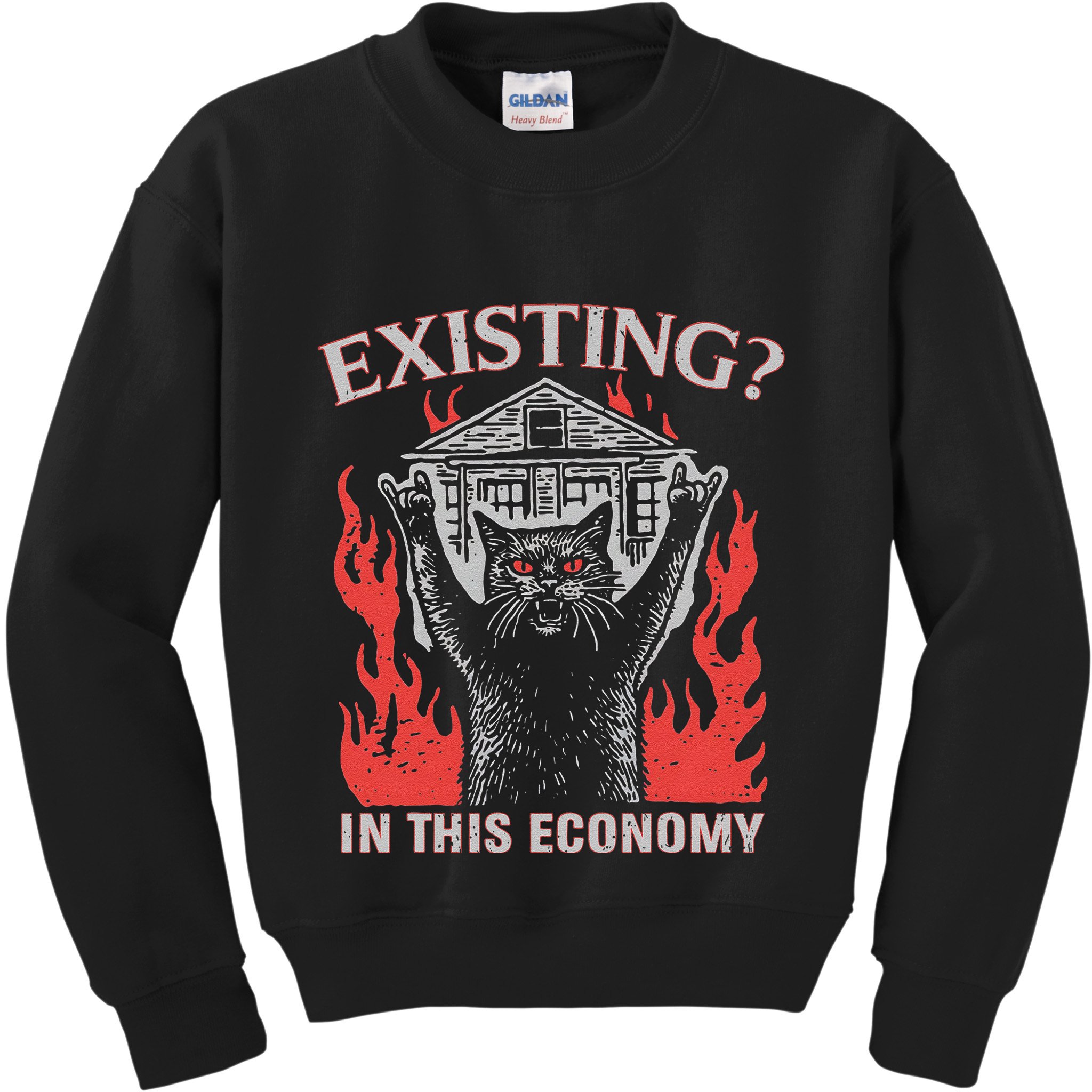 Existing In This Economy Funny Cat Meme Humor Joke Sarcastic .Png Kids Sweatshirt
