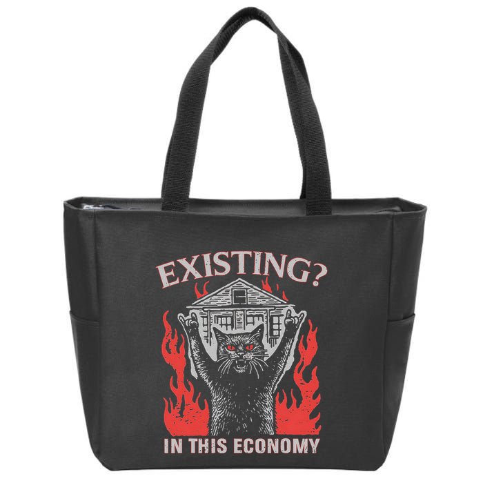 Existing In This Economy Funny Cat Meme Humor Joke Sarcastic .Png Zip Tote Bag