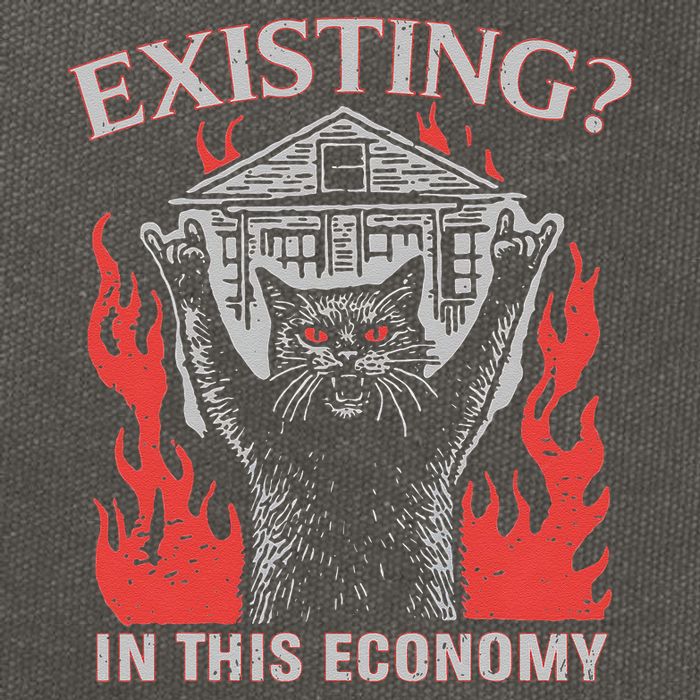 Existing In This Economy Funny Cat Meme Humor Joke Sarcastic .Png Cotton Canvas Backpack