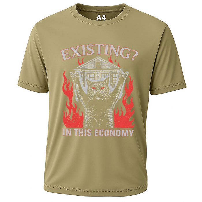 Existing In This Economy Funny Cat Meme Humor Joke Sarcastic .Png Cooling Performance Crew T-Shirt