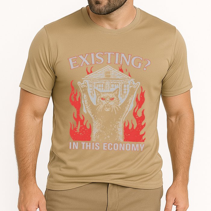 Existing In This Economy Funny Cat Meme Humor Joke Sarcastic .Png Cooling Performance Crew T-Shirt