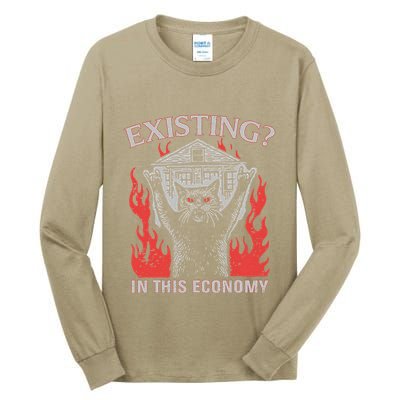 Existing In This Economy Funny Cat Meme Humor Joke Sarcastic .Png Tall Long Sleeve T-Shirt