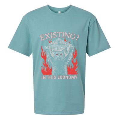 Existing In This Economy Funny Cat Meme Humor Joke Sarcastic .Png Sueded Cloud Jersey T-Shirt