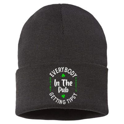 Everybody In The Pub Getting Tipsy St Patricks Day Shamrock Sustainable Knit Beanie