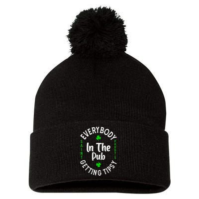 Everybody In The Pub Getting Tipsy St Patricks Day Shamrock Pom Pom 12in Knit Beanie