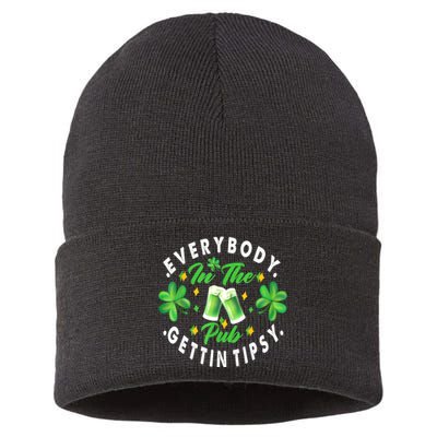 Everybody In The Pub Getting Tipsy St Patricks Day Shamrock Sustainable Knit Beanie