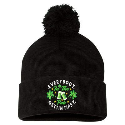 Everybody In The Pub Getting Tipsy St Patricks Day Shamrock Pom Pom 12in Knit Beanie