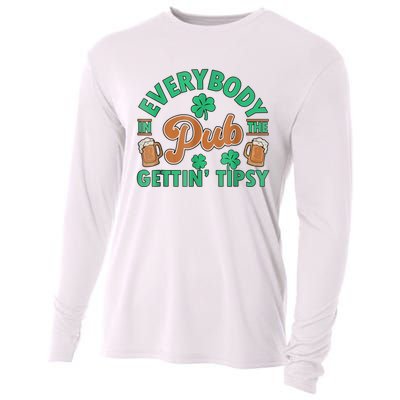 Everybody In The Pub Getting Tipsy Funny St Patrick's Day Cooling Performance Long Sleeve Crew