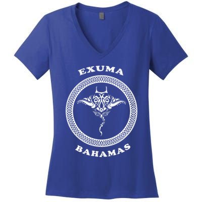 Exuma Islandsbahamas Tribal Stingray Vacation Women's V-Neck T-Shirt