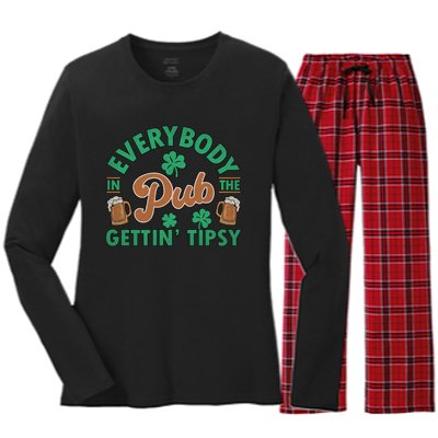 Everybody In The Pub Getting Tipsy Funny St Patrick's Day Women's Long Sleeve Flannel Pajama Set 