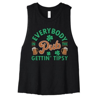 Everybody In The Pub Getting Tipsy Funny St Patrick's Day Women's Racerback Cropped Tank