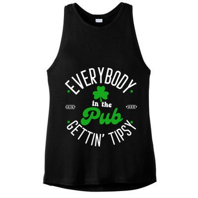 Everybody In The Pub Getting Tipsy Saint Paddy St. Patrick's Day Ladies PosiCharge Tri-Blend Wicking Tank