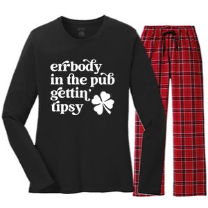 Errbody In The Pub Getting Tipsy St Patricks Day Drinking Women's Long Sleeve Flannel Pajama Set 