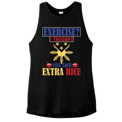 Exercise ? I Thought You Said Extra Rice Philippine Filipino Cool Gift Ladies PosiCharge Tri-Blend Wicking Tank