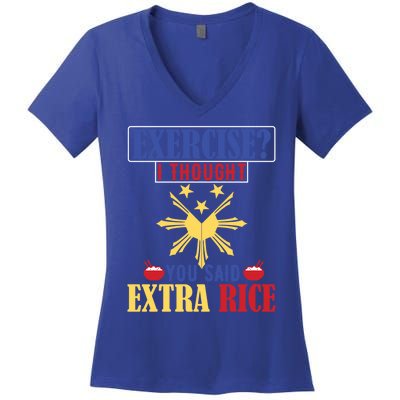 Exercise ? I Thought You Said Extra Rice Philippine Filipino Cool Gift Women's V-Neck T-Shirt