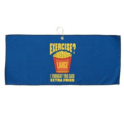 Exercise I Thought You Said Extra Fries Funny Fitness Large Microfiber Waffle Golf Towel