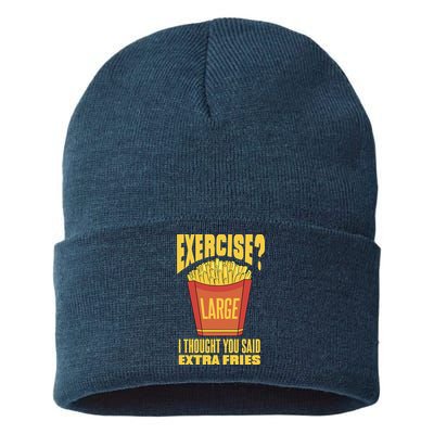 Exercise I Thought You Said Extra Fries Funny Fitness Sustainable Knit Beanie
