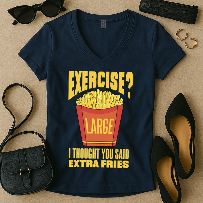 Exercise I Thought You Said Extra Fries Funny Fitness Women's V-Neck T-Shirt