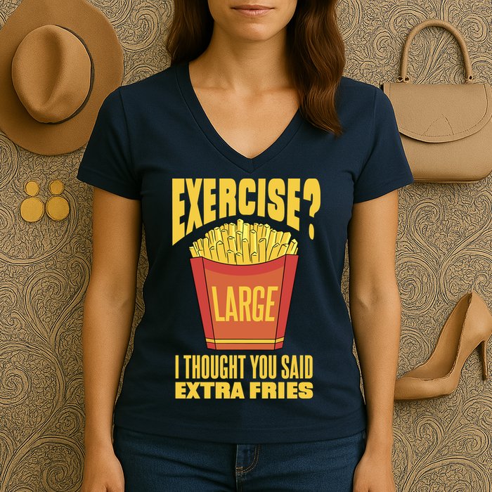 Exercise I Thought You Said Extra Fries Funny Fitness Women's V-Neck T-Shirt