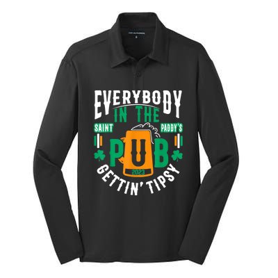 Everybody In The Pub Getting Tipsy St Patricks Day Shamrock Silk Touch Performance Long Sleeve Polo