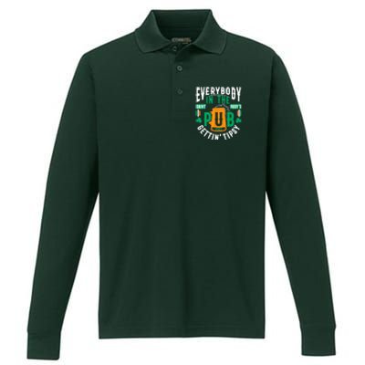 Everybody In The Pub Getting Tipsy St Patricks Day Shamrock Performance Long Sleeve Polo