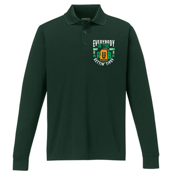 Everybody In The Pub Getting Tipsy St Patricks Day Shamrock Performance Long Sleeve Polo