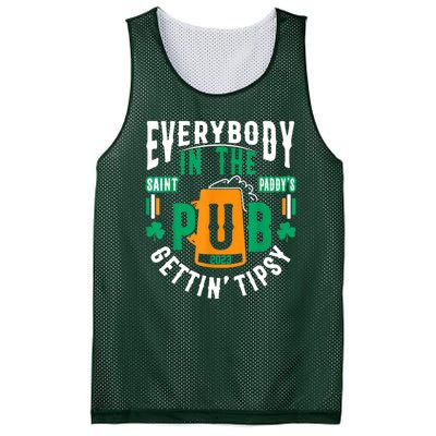 Everybody In The Pub Getting Tipsy St Patricks Day Shamrock Mesh Reversible Basketball Jersey Tank