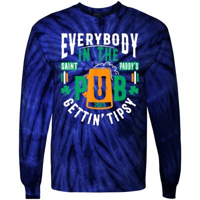 Everybody In The Pub Getting Tipsy St Patricks Day Shamrock Tie-Dye Long Sleeve Shirt